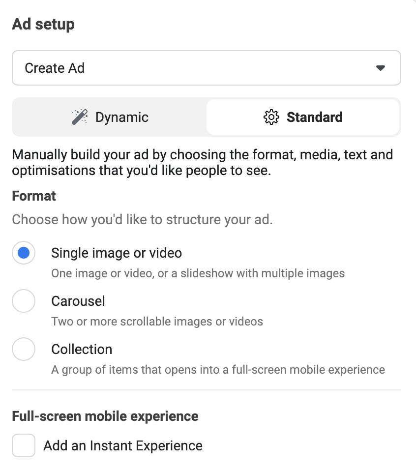Facebook ads creatives interface