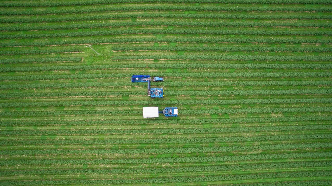 Drone shots of tractor in a field