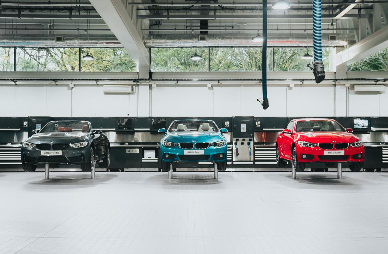 Cars in a BMW garage 