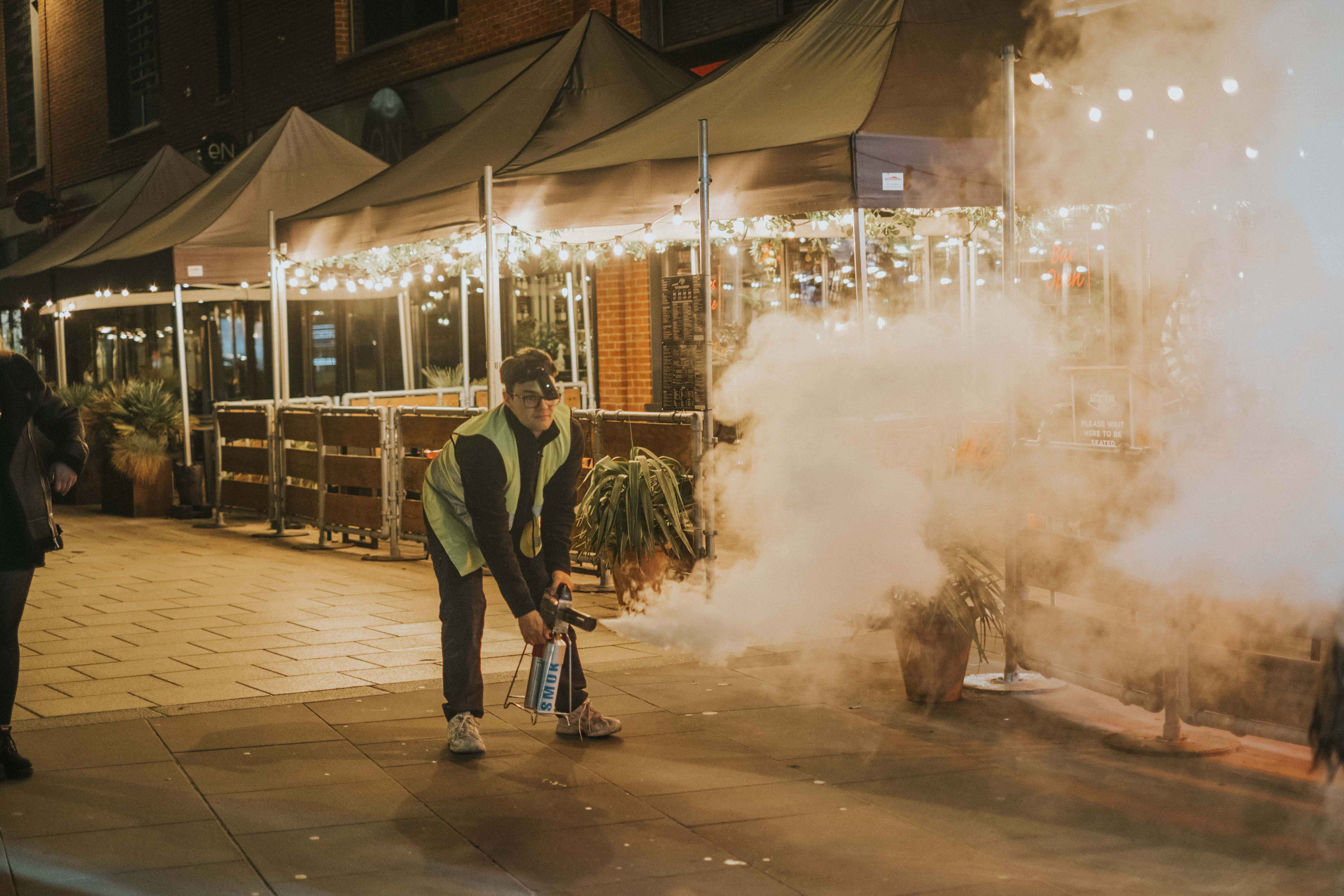 Smoke machine in use