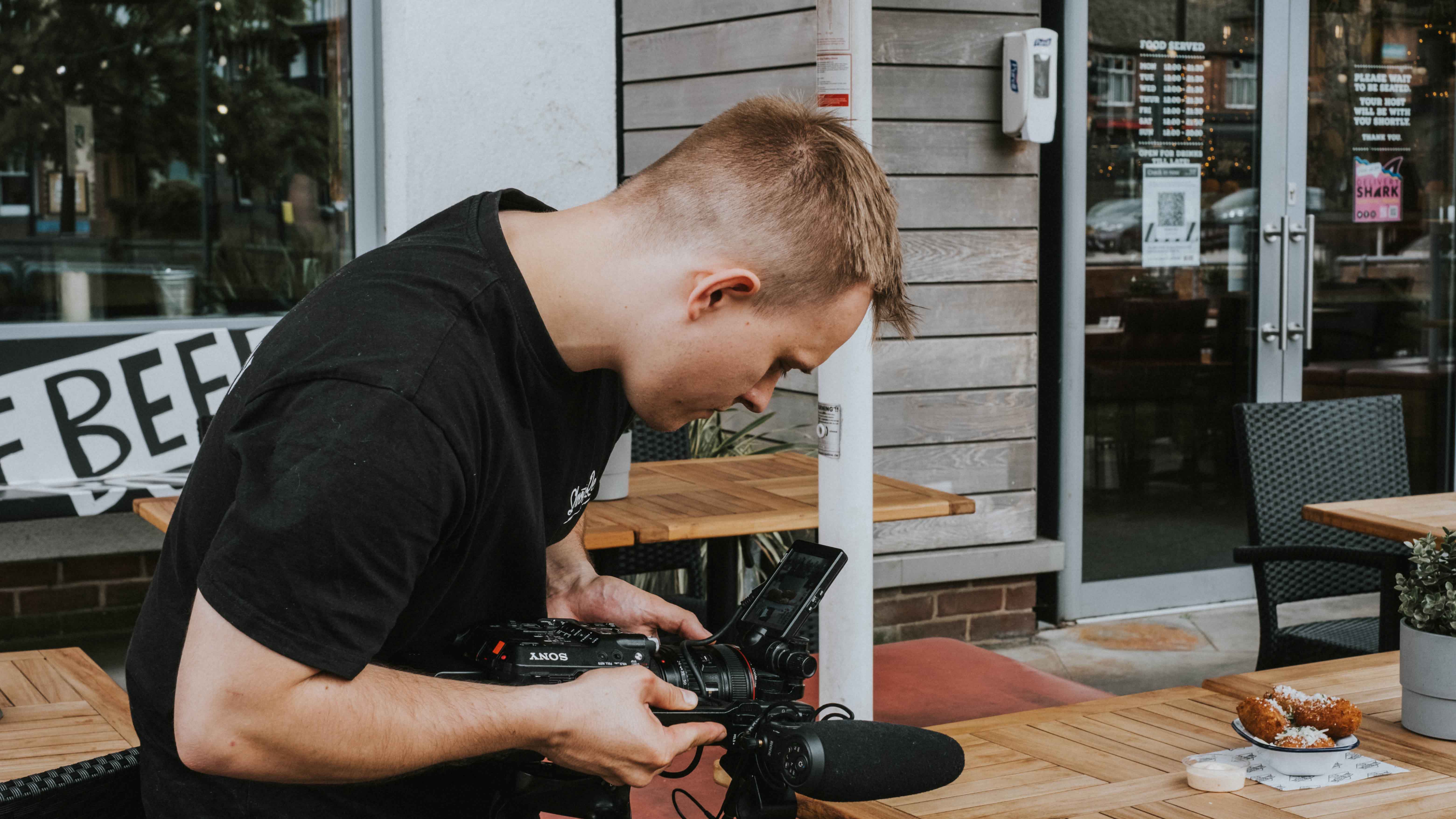 Filming a burger